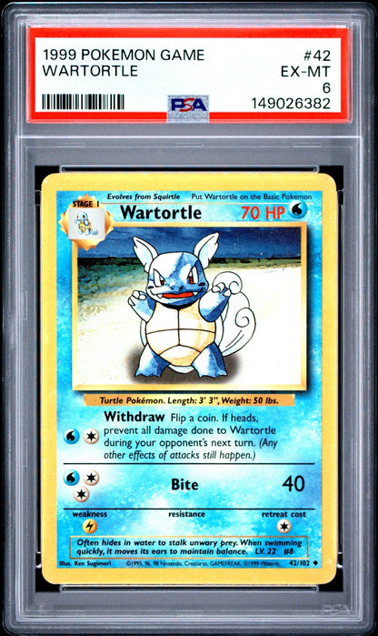 Wartortle PSA 6 1999 Pokemon Base Set #042/102 front