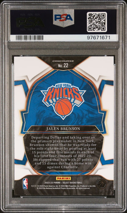 Jalen Brunson PSA 9 2022-23 Panini Select #22 back