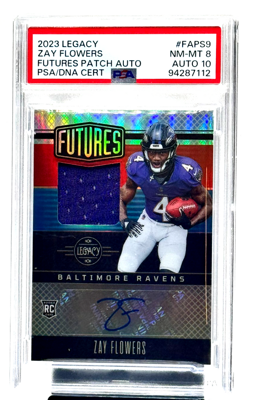 Zay Flowers Rookie Autograph PSA10 Patch 2023 Panini Legacy Patch Silver 174/249