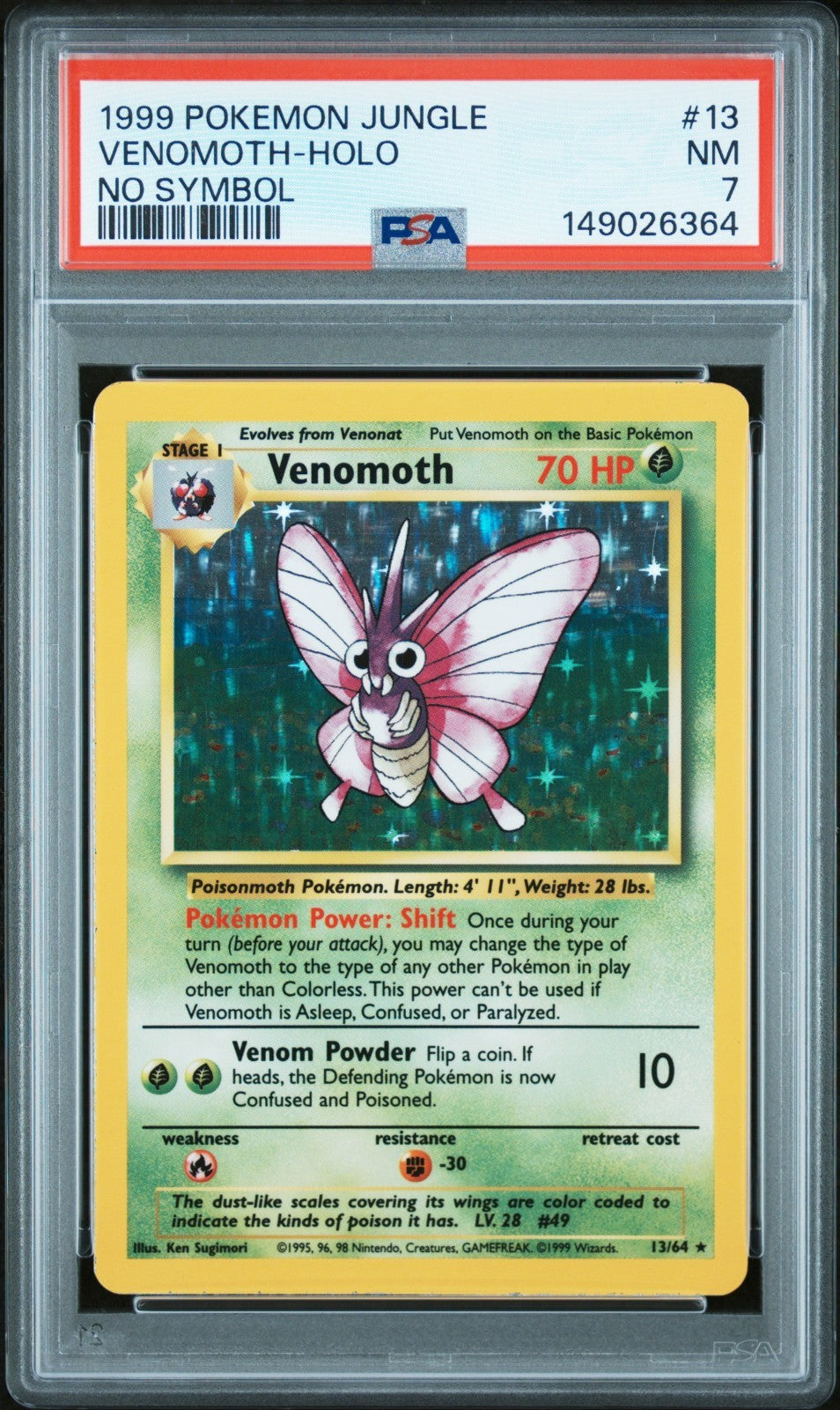 Venomoth PSA 7 1999 Pokemon Jungle Holo #13 front