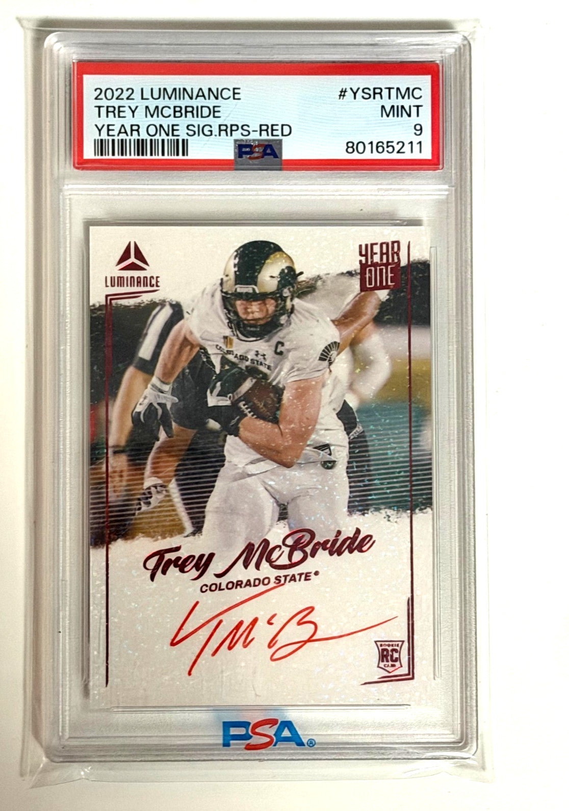 Trey McBride Rookie PSA 9 2022 Panini Luminance Red #YSR-TMC front