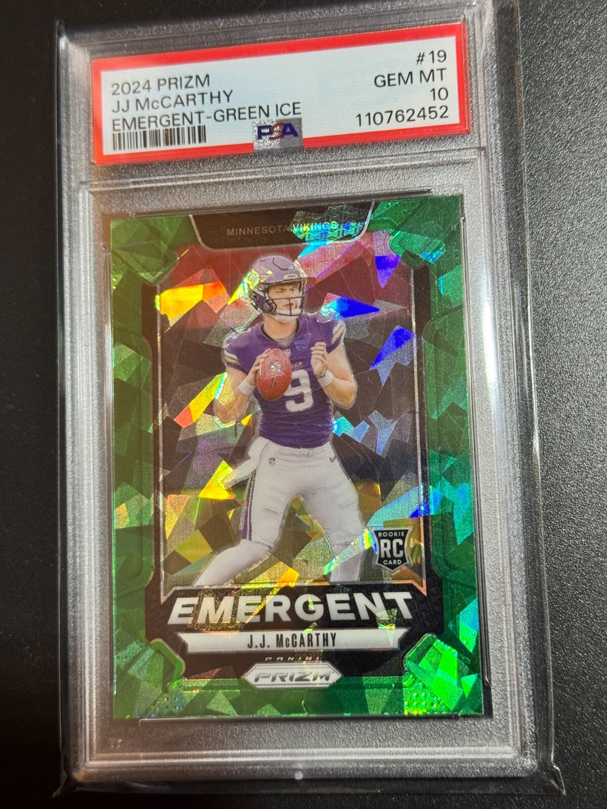 2024 Panini Prizm - PSA 10 Emergent J.J. McCarthy #19 Green Ice Prizm (RC)