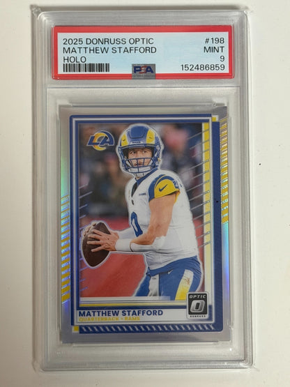 Matthew Stafford PSA 9 2025 Panini Donruss Optic #198 front