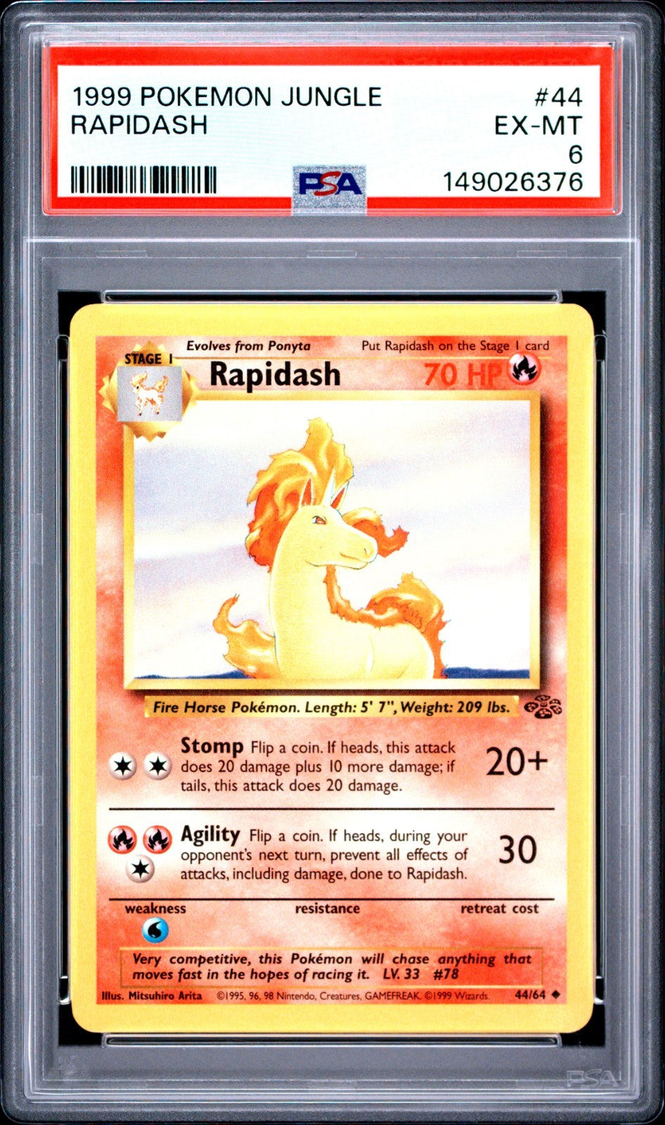 Rapidash PSA 6 1999 Pokemon Jungle #44/64 front